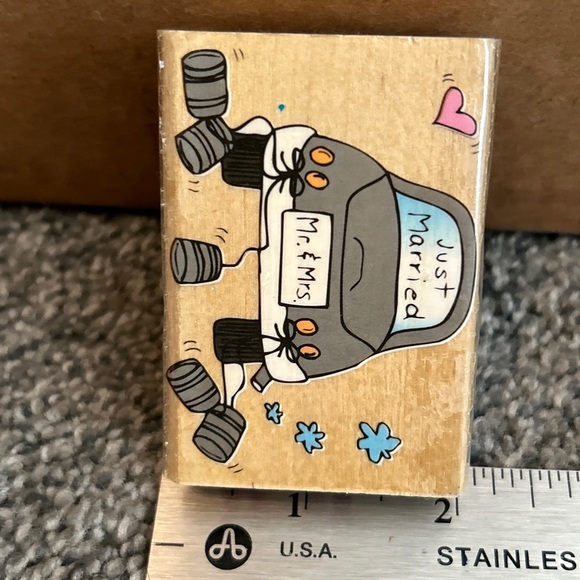 JUST MARRIED MR MRS CAR CANS VINTAGE RUBBER STAMP WESTWATER ENT.CREAKYATTIC - Picture 3 of 8